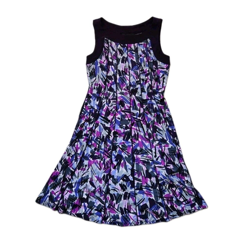 Perceptions Purple Geometric Fit Flare Dress Sleeveless Ribbed Knee Length 4P